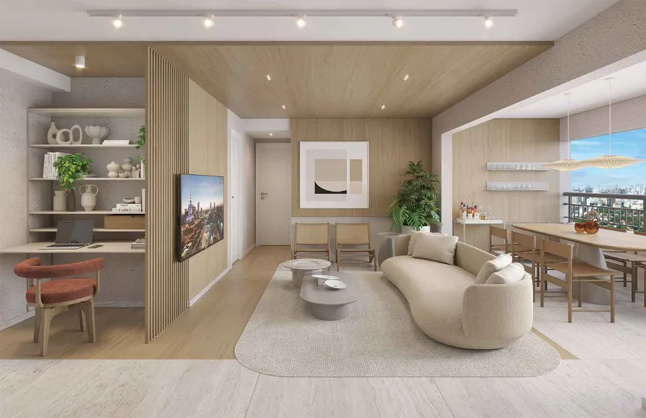 Living 2 dormitórios 70m² meio